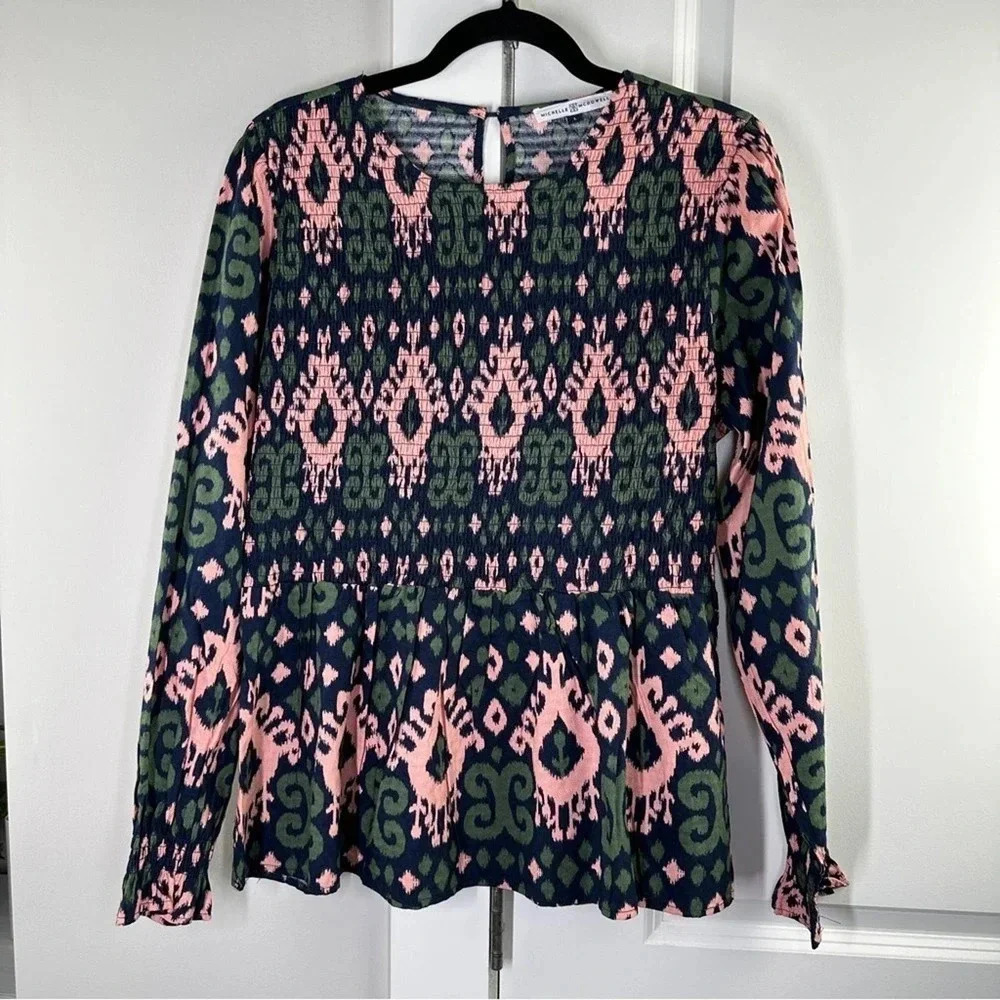 Michelle McDowell Mills Berry Blouse Top Smocked Print Size Large Gorgeous